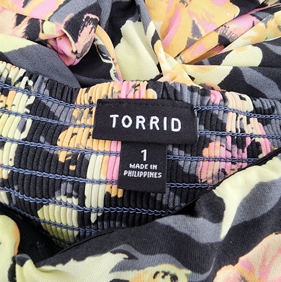 Torrid Grey Orange Hawaiian Floral Tube Top Maxi Dress Size 1 - Picture 8 of 11